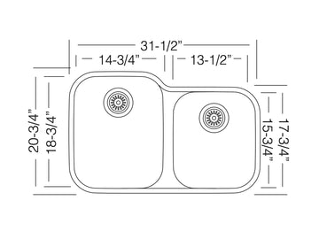 32 inch Stainless Steel Undermount Double 60/40 Bowl Kitchen Sink - Classic 32 60/40 - Sink Depot